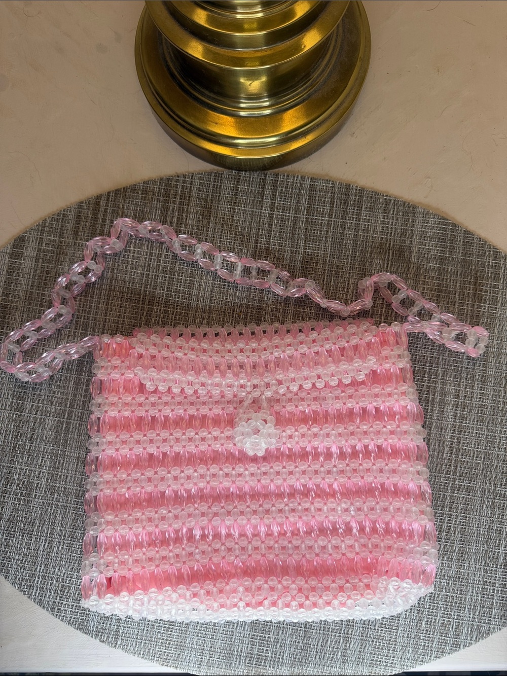 Handmade Pink Beaded Shoulder Bag